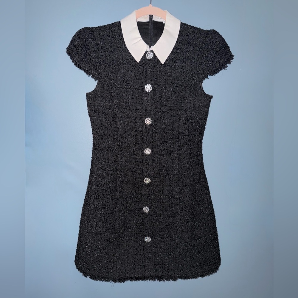 Likely “Riello” Dress - Black Tweed Mini Dress with White Collar